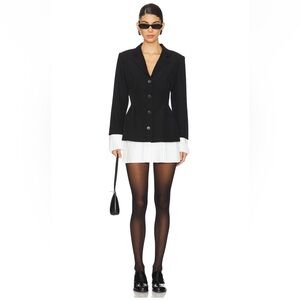 Line & Dot Black Kinny Blazer with White Accents- Small